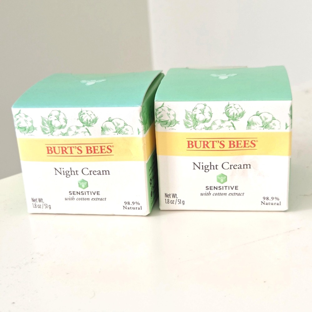 Burt's Bees Sensitive Night Cream with Cotton Extract 1.8 oz - Lot of 2